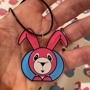 Acrylic Bunny Pink Blue Neckace + Sticker! NEW 🐰